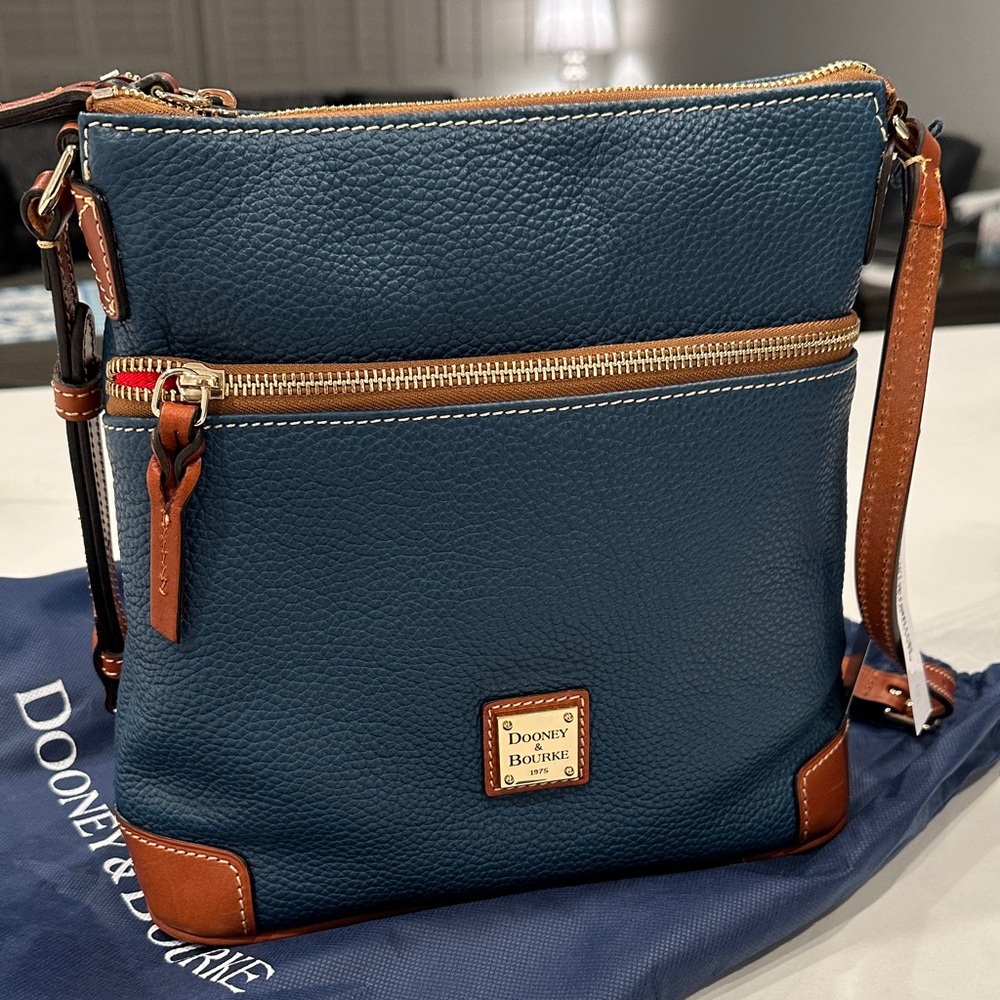 Dooney & Bourke Navy and Tan Leather Crossbody